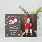 おもしろいピンクとブラックのクリスマスパーティーの写真 サンキューカード (スタンド正面)