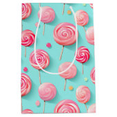 おもしろいピンクとブルーの棒つきキャンデーキャンディーレーン ミディアムペーパーバッグ (正面)