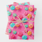 おもしろいピンクとブルーの棒つきキャンデーキャンディーレーン ラッピングペーパーシート (インサイチュ)