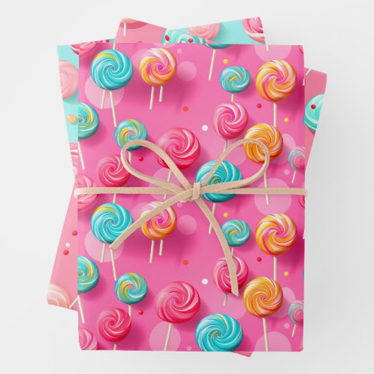 おもしろいピンクとブルーの棒つきキャンデーキャンディーレーン ラッピングペーパーシート (インサイチュ)