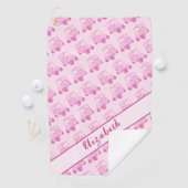 おもしろいピンクと白のゴルフカートパーソナライズされた名 ゴルフタオル (インサイチュ)