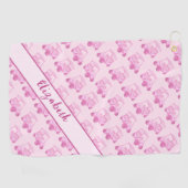 おもしろいピンクと白のゴルフカートパーソナライズされた名 ゴルフタオル (横)