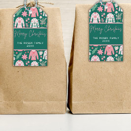 おもしろいピンクと緑の醜いセータークリスマスホリデー ギフトタグ