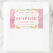 おもしろいピンクと金ゴールドの香り付き石鹸とキャンドルラベル 長方形シール (バッグ)