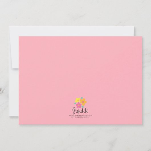 おもしろいピンクと青のかわいいカップティーバースデーパーティー 招待状 (裏面)