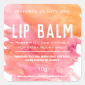 おもしろいピンクのオレンジ色の水色リップバーム管ラベル スクエアシール (正面)