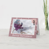 おもしろいピンクのクリスマスツリーの雪片の写真 シーズンカード (正面)