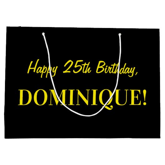 おもしろいピンクのストライプのな"25"; 幸せな第25誕生日; 名前 ラージペーパーバッグ (裏面)