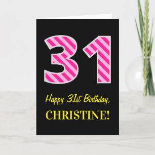 おもしろいピンクのストライプのな"31"; 幸せな第31誕生日; 名前 カード