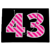 おもしろいピンクのストライプのな"43"; 幸せな第43誕生日; 名前 ラージペーパーバッグ (正面)