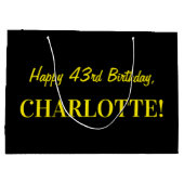 おもしろいピンクのストライプのな"43"; 幸せな第43誕生日; 名前 ラージペーパーバッグ (裏面)