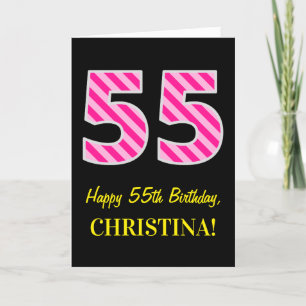おもしろいピンクのストライプのな"55"; 幸せな第55誕生日; 名前 カード