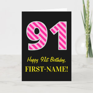 おもしろいピンクのストライプのな"91"; 幸せな第91誕生日; 名前 カード