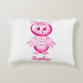 おもしろいピンクのフクロウ　子供用パーソナライズ アクセントクッション (裏面)