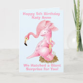 おもしろいピンクのフラインゴ恐竜5歳の誕生日 カード (正面)