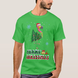 おもしろいピンクのフラミンゴのクリスマスツリー Xmas ライト クリスマス Tシャツ