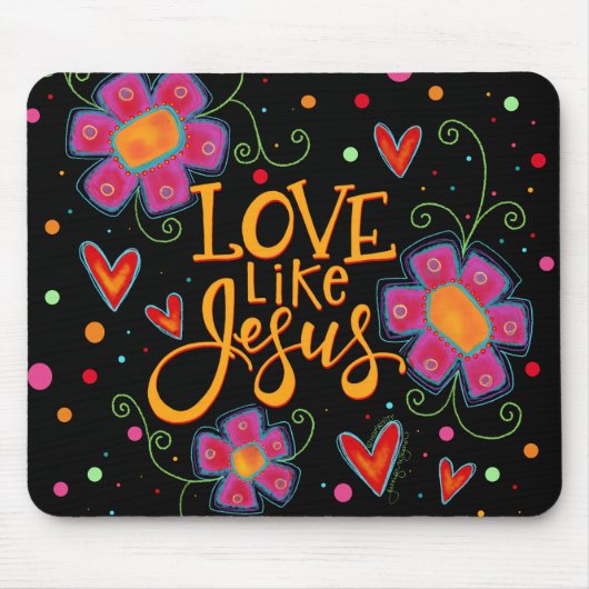 おもしろいピンクのフローラブラックラブイエズスのインスピレーション マウスパッド (正面)