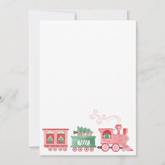 おもしろいピンクのヴィンテージ列車クリスマスツリー配信 招待状 (裏面)
