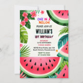 おもしろいピンクの夏の一つメロンの最初の1歳の誕生日 招待状 (正面)