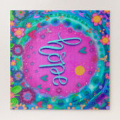 おもしろいピンクの希望ハート花かわいいインスピリチュアル ジグソーパズル (横)