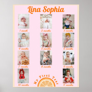 おもしろいピンクの最初の年の毎月の写真 ポスター