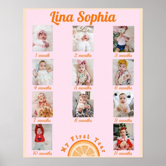 おもしろいピンクの最初の年の毎月の写真 ポスター (正面)
