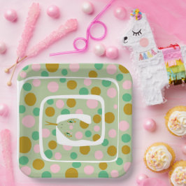 おもしろいピンクアンドグリーン抽象芸術ポルカ点々のあるスネーク ペーパープレート