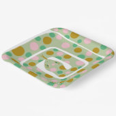 おもしろいピンクアンドグリーン抽象芸術ポルカ点々のあるスネーク ペーパープレート (傾斜あり)