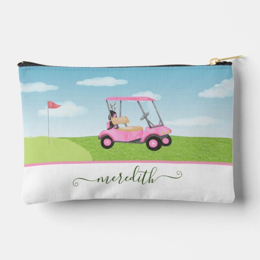 おもしろいピンクウォーターカラーゴルフカートパーソナライズされた名 アクセサリーポーチ (裏面)