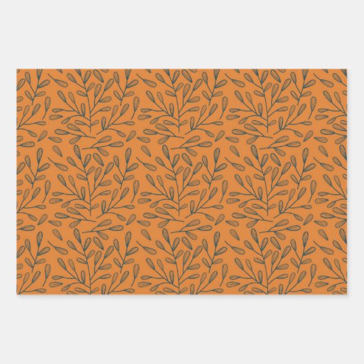 おもしろいピンクオレンジブルーフローラ幾何学模様 ラッピングペーパーシート (正面3)