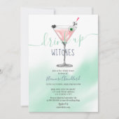 おもしろいピンクカクテルウィッチハロウィーンブライダルシャワー 招待状 (正面)