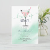 おもしろいピンクカクテルウィッチハロウィーンブライダルシャワー 招待状 (スタンド正面)