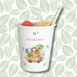 おもしろいピンクガールジャングルアニマルサファリ誕生日 紙コップ