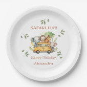 おもしろいピンクガールズジャングルサファリ誕生日 ペーパープレート (正面)