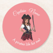 おもしろいピンクガール海賊 ラウンドペーパーコースター (正面)