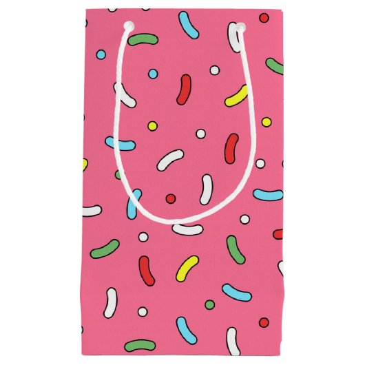 おもしろいピンクキャンディ振りかける模様 スモールペーパーバッグ (正面)