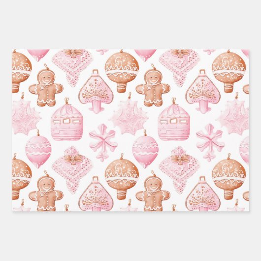 おもしろいピンククリスマススイートトリート ラッピングペーパーシート (正面2)