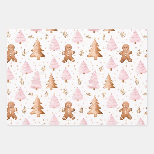 おもしろいピンククリスマススイートトリート ラッピングペーパーシート (正面)