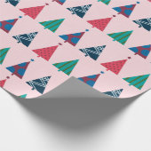 おもしろいピンククリスマスツリーパターンホリデー ラッピングペーパー (角)