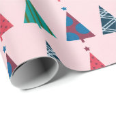 おもしろいピンククリスマスツリーパターンホリデー ラッピングペーパー (ロールコーナー)