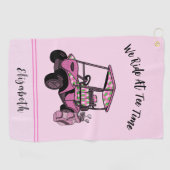 おもしろいピンクグリッターゴルフカートパーソナライズされたレディース ゴルフタオル (横)