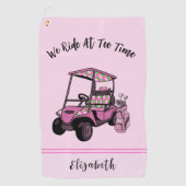 おもしろいピンクグリッターゴルフカートパーソナライズされたレディース ゴルフタオル (正面)