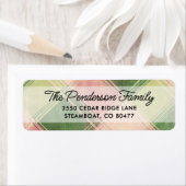 おもしろいピンクグリーンプレイドスクリプトカスタム差出人住所 ラベル (インサイチュ)