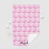 おもしろいピンクゴルフカートパーソナライズされた名 ゴルフタオル (インサイチュ)