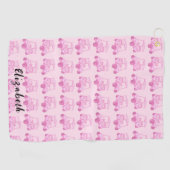 おもしろいピンクゴルフカートパーソナライズされた名 ゴルフタオル (横)