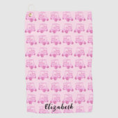 おもしろいピンクゴルフカートパーソナライズされた名 ゴルフタオル (正面)