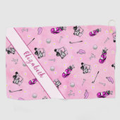 おもしろいピンクゴルフカート及びギアパーソナライズされた名 ゴルフタオル (横)