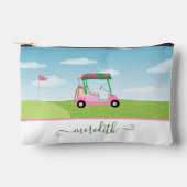 おもしろいピンクゴルフカート名勝パーソナライズされた名 アクセサリーポーチ (正面)