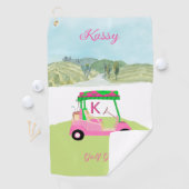 おもしろいピンクゴルフカート名勝パーソナライズされた名 ゴルフタオル (インサイチュ)