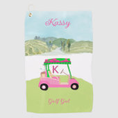 おもしろいピンクゴルフカート名勝パーソナライズされた名 ゴルフタオル (正面)
